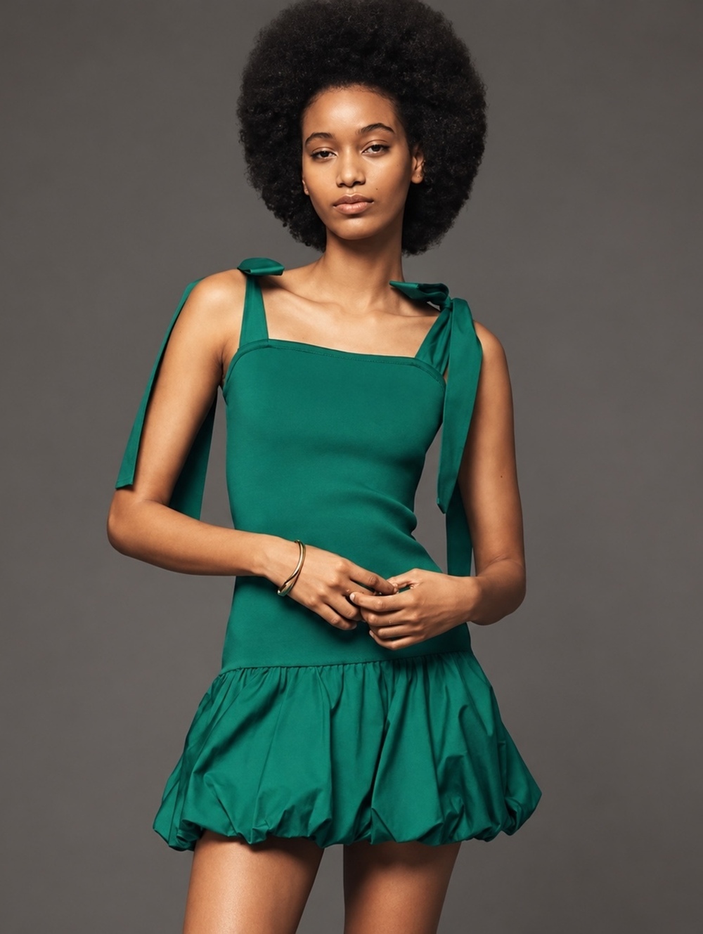 Anthropologie Green Cotton Bubble Hem Drop Waist Mini Dress Tie Straps Small NWT